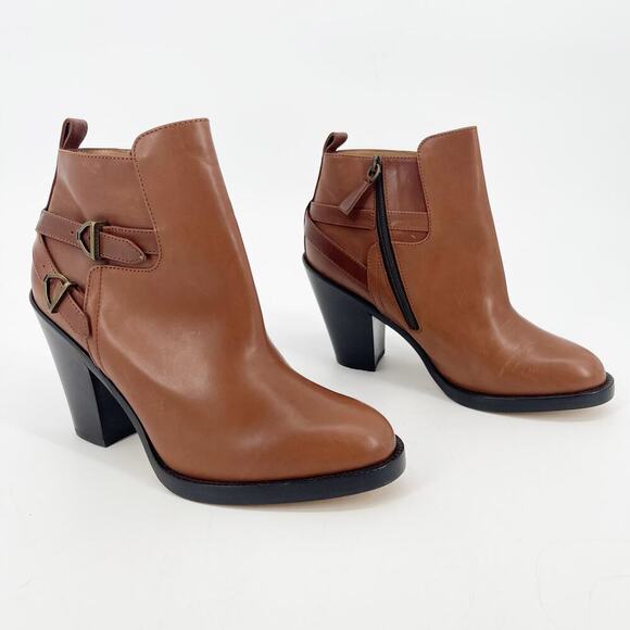 Lucchese Lucia Saddle Brown Leather Buckle Western Ankle Bootie Boot size 7.5 - Picture 2 of 12